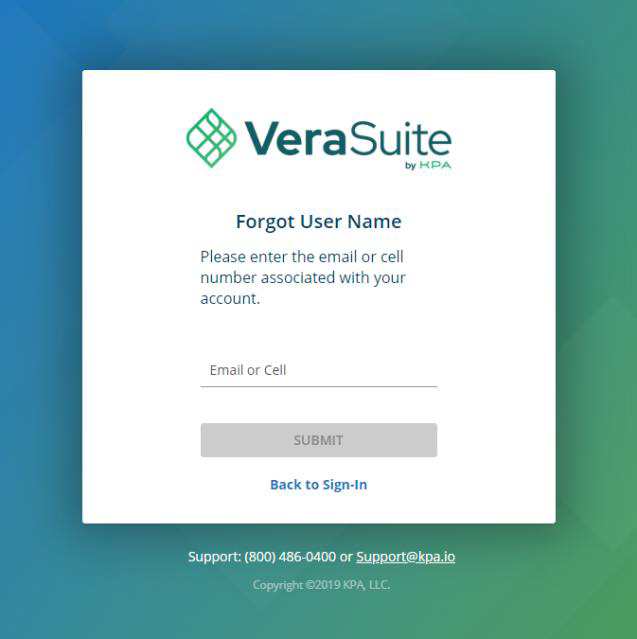 Username Recovery – Vera Suite